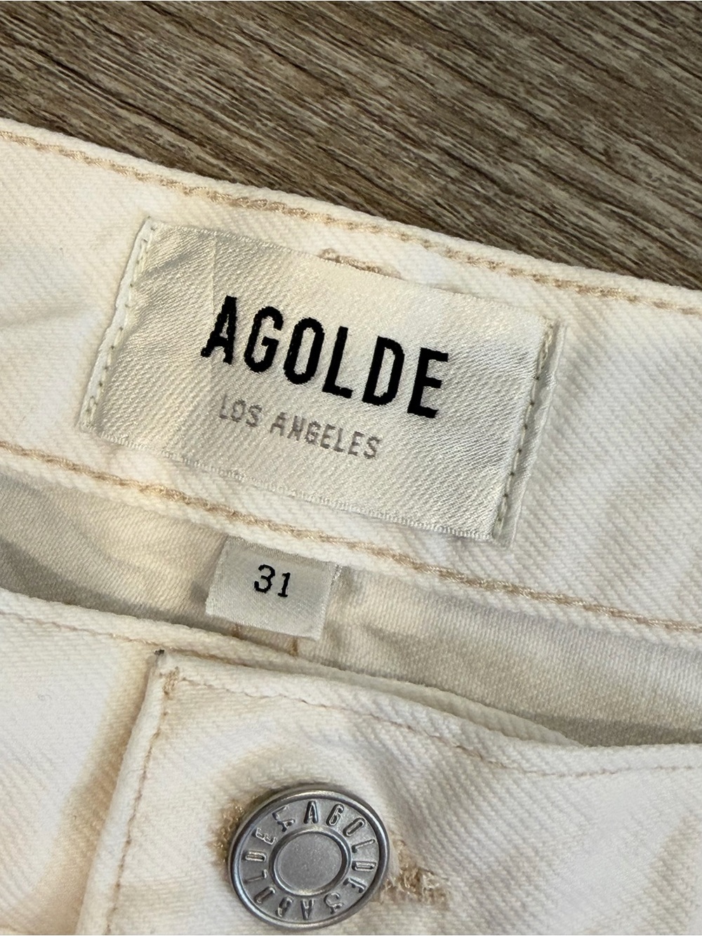 🤍 AGOLDE Parker Denim Shorts White High Rise Button Fly Distressed Size 31 - Picture 9 of 11